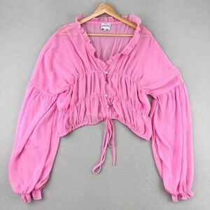 SNDYS. Bali Top Blouse Revolve Womens S Pink Oversized Sheer Vacation Party